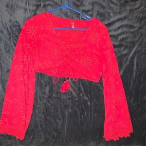 Forever 21 red tie front crop top